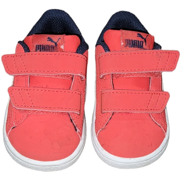 Red, white & blue double velcro strap puma sneakers. Girls size 5C - Picture 2 of 4